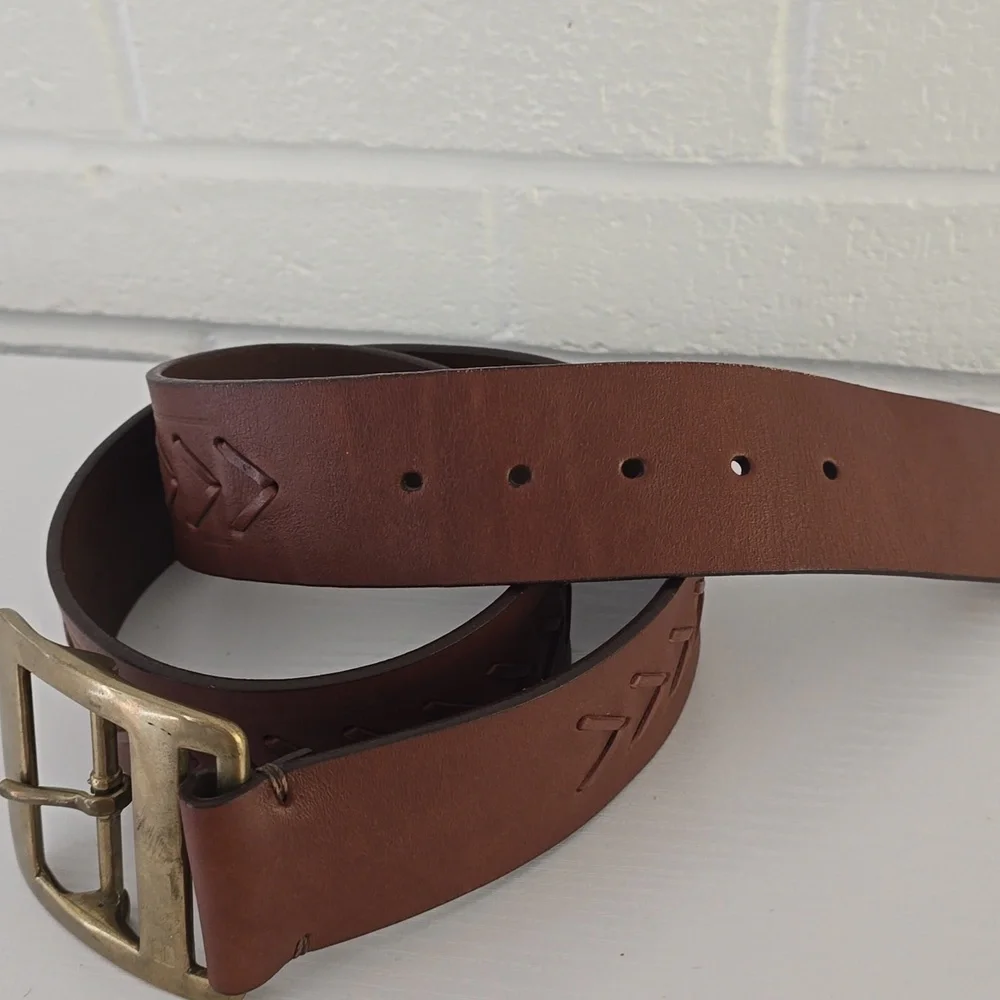 LAUREN Ralph Lauren Women's Tan Whipstitch Leather Belt Size L